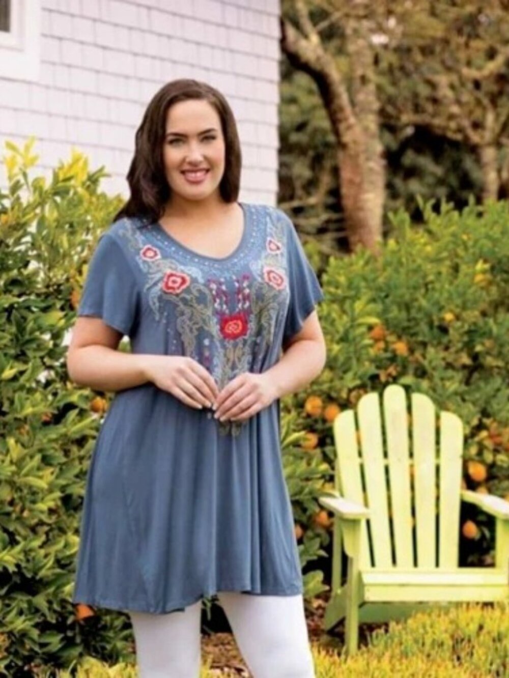 Caite Anthropologie Floral Embroidered Dress Short Sleeve Gray Boho 4XL PS